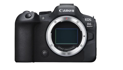 Canon EOS R6 Mark II mirrorless camera body with lens mount visible against white background.