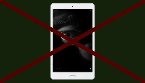 White smartphone with cracked screen crossed by red X marks against dark green background.