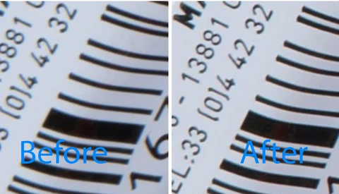 Before and after comparison showing barcode scanning clarity improvement.