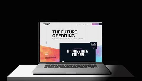Screenshot of a website displayed on a laptop screen featuring a bold headline about the future of editing.