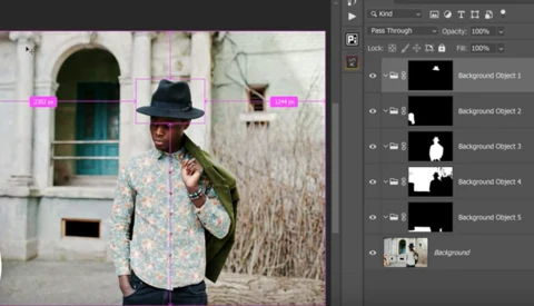 Screenshot of photo editing software showing a portrait of a man wearing a patterned shirt and hat against a textured wall.
