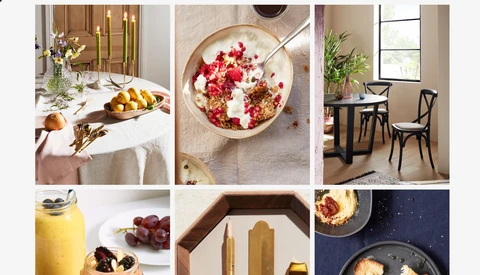 Collage of six lifestyle and food photography examples showcasing natural lighting and styled compositions.