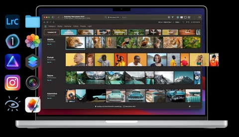 Screenshot of photo management software displaying organized image library with multiple categories and thumbnail grid layout.