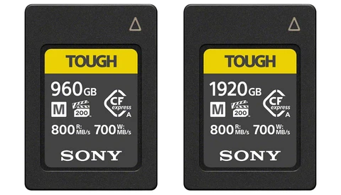 Two Sony TOUGH CompactFlash memory cards showing 960GB and 1920GB capacities with specifications.