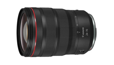 Canon RF 24-70mm f/2.8L IS USM lens with red ring accent against white background.