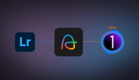 Graphic showing workflow connection between Lightroom, Affinity Photo, and Affinity Photo 1 with dotted lines.
