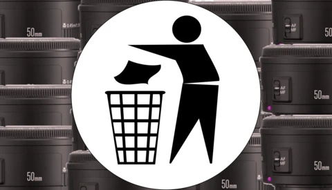 Illustration of a stick figure throwing crumpled paper into a trash bin.