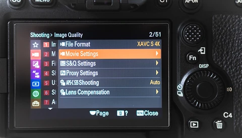 Screenshot of camera menu showing Image Quality settings with File Format set to XAVC S 4K.