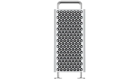 Front view of a tall cylindrical metal grater with perforated surface and carry handle.