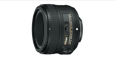 Nikon AF-S 50mm f/1.8G prime lens shown against white background.