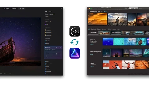 Screenshot showing photo editing software interfaces with image management and adjustment tools displayed.