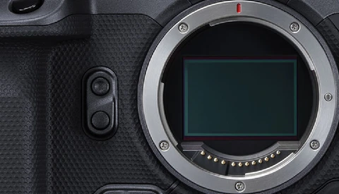 Camera body with open mirror box showing sensor and lens mount contacts.