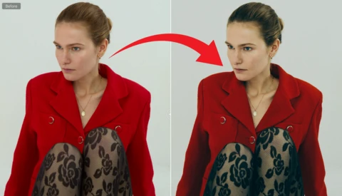Before and after comparison showing skin tone adjustments in portrait photography editing.