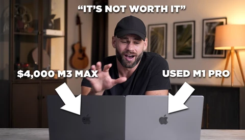 Meme comparing two laptops with text overlay saying "It's not worth it." A person gestures dismissively between them.
