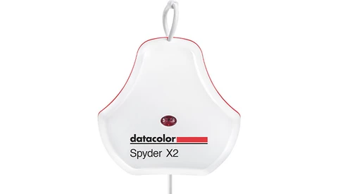 Product shot of the Datacolor Spyder X2 color calibration device against a white background.