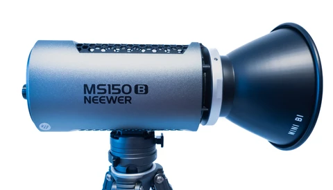 Neewer MS150B monolight studio flash mounted on a tripod stand.