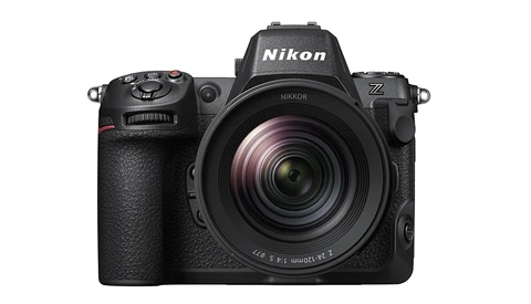 Nikon Z mirrorless camera with attached zoom lens, front-facing view on white background.