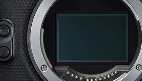 Camera sensor and mirror box interior with visible dust and contact pins.