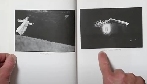 Two black and white photographs displayed in an open book or portfolio spread.
