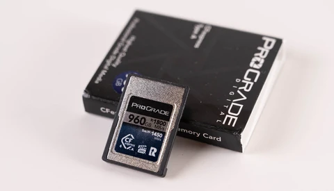 ProGrade Digital 250MB/s CompactFlash memory card next to its black retail packaging box.