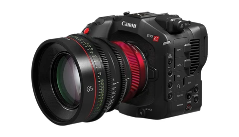 Canon EOS C70 cinema camera with a Canon 85mm cinema lens attached.