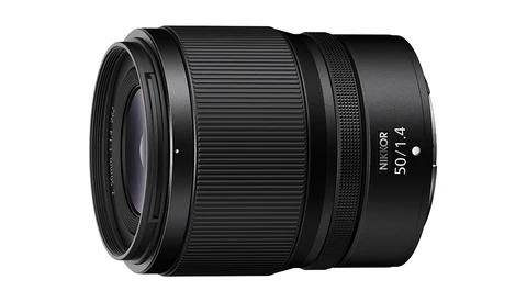 Nikon Z 50mm f/1.4 S mirrorless camera lens with black metal barrel and glass elements.