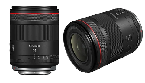 Two Canon RF-mount lenses positioned side-by-side against a white background.
