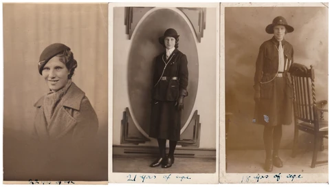 Three vintage portrait photographs from early-to-mid 20th century showing women in period clothing and styling.