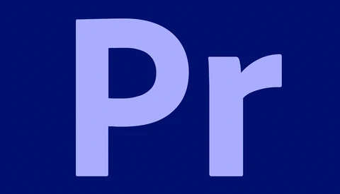Adobe Premiere Pro logo with light blue letters on dark blue background.