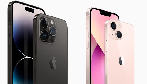 Two smartphones displayed side-by-side showing contrasting camera systems and color finishes.