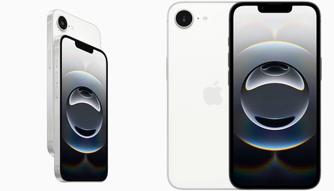 Two white smartphones displaying spherical 3D rendered objects with blue and orange gradient lighting on their screens.