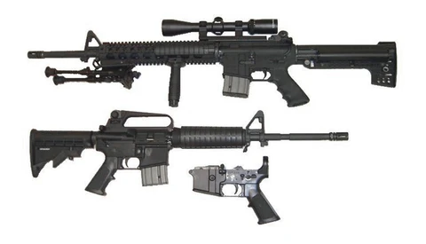 Illustration of three AR-platform firearms displayed against a white background.