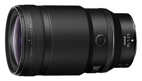 Nikon Z 35mm f/1.2 S telephoto prime lens with focus ring and electronic controls visible.