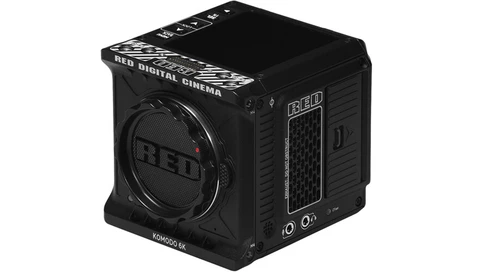 RED Komodo 8K digital cinema camera body shown from front angle against white background.