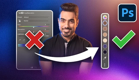 Screenshot showing Photoshop adjustment panels with a red X and green checkmark indicating correct versus incorrect workflow settings.