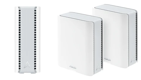 Three white mesh Wi-Fi router units displayed against a plain background.