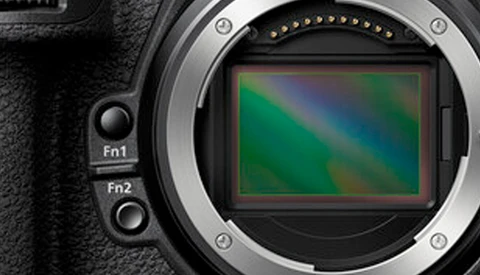 Camera sensor showing dust spots and color cast visible on the mirror and sensor surface.