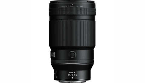 Nikon Z 35mm f/1.2 S lens photographed against a white background.