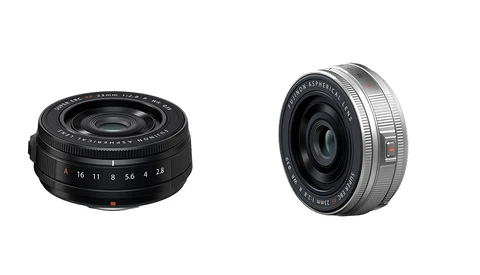 Two compact camera lenses displayed side by side against a white background.