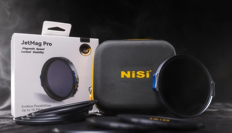NiSi JetMag Pro magnetic filter system with case and circular polarizing filter displayed.