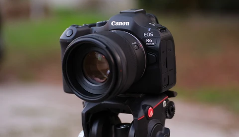 Canon EOS R6 Mark II mirrorless camera mounted on a tripod with a standard lens attached.