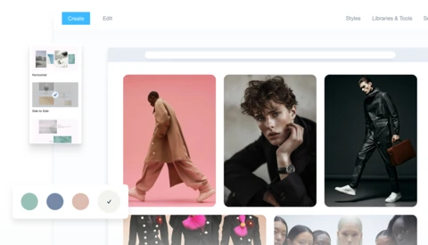 Screenshot of a photography portfolio website displaying a grid layout with portrait and fashion photography samples.