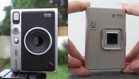 Side-by-side comparison of two Instax instant cameras showing their front and back designs.