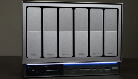 Control surface with six illuminated buttons labeled Press-A through Press-F and a digital display panel below.