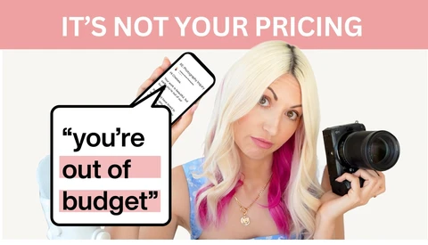 Graphic showing a photographer with camera and phone displaying budget message.