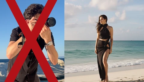Before-and-after comparison showing rejected and accepted beach portrait photography