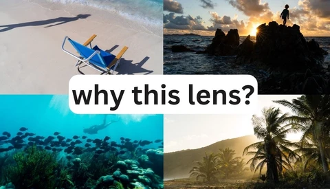 Four beach and landscape scenes showing various lighting conditions and compositions.