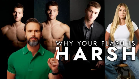 Composite portrait showing five people with text overlay reading 'Why Your Flash Is Harsh.'