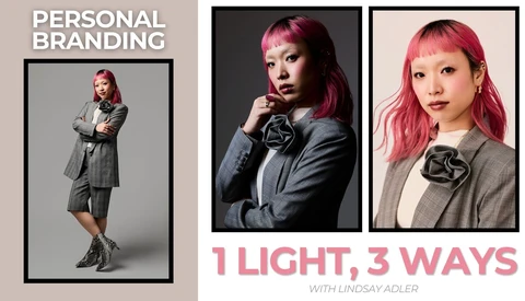 Personal branding photography showing one lighting setup demonstrated three ways with different poses and backgrounds.
