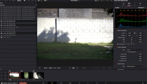 Screenshot of video editing software showing color grading interface with waveform and histogram displays.
